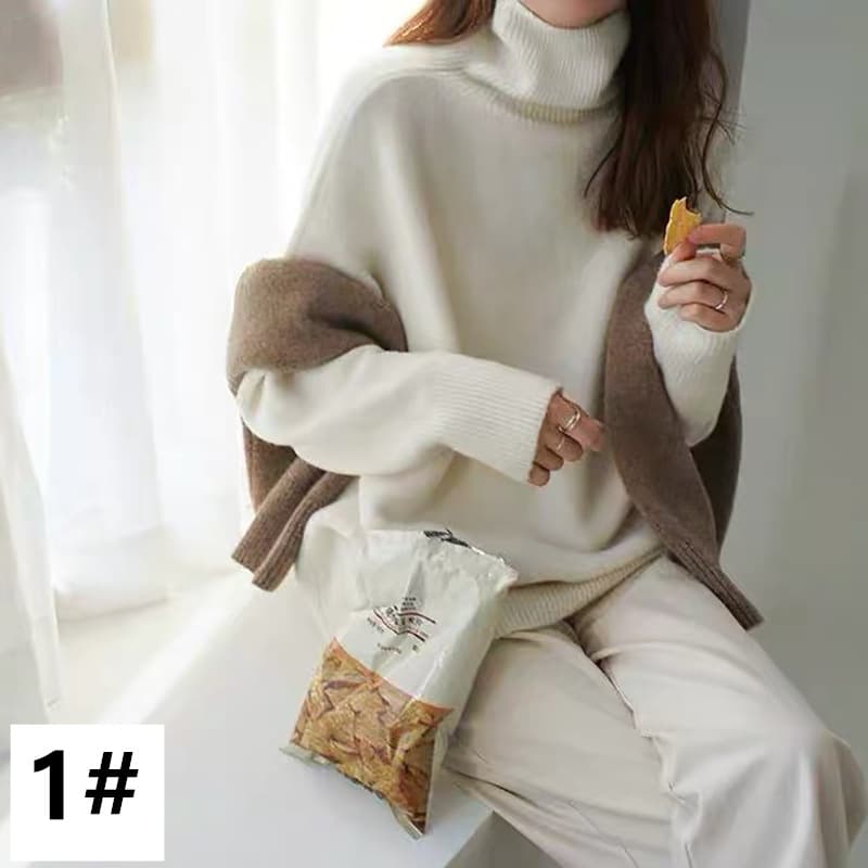 ゆったりシルエットニットタートルネックシャツ