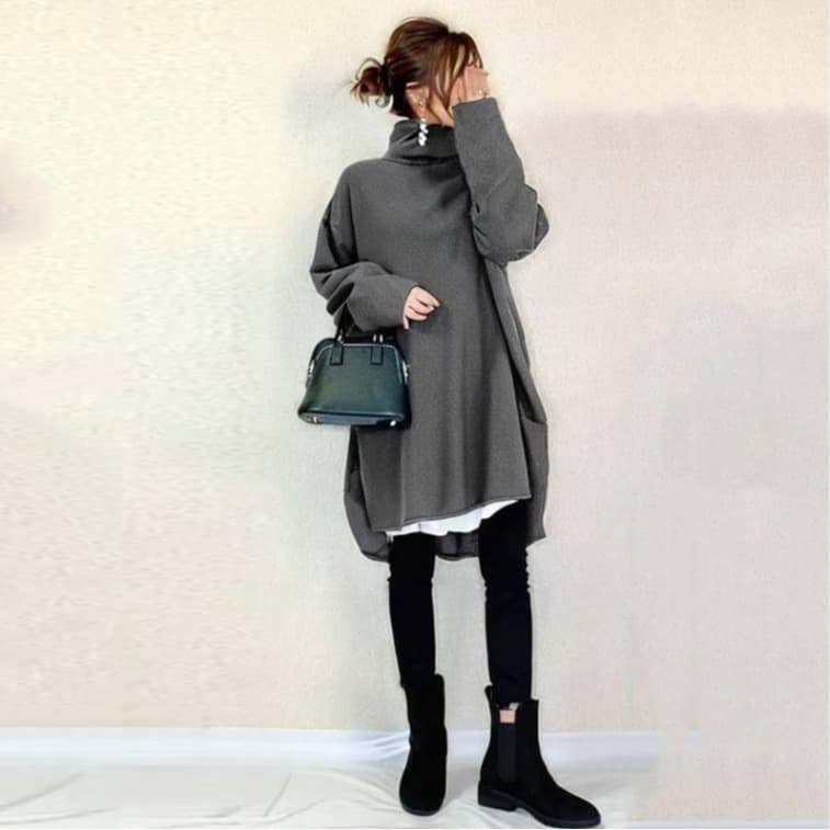 タートルネック　レディース　長袖　ゆったりシルエットチュニック S〜L