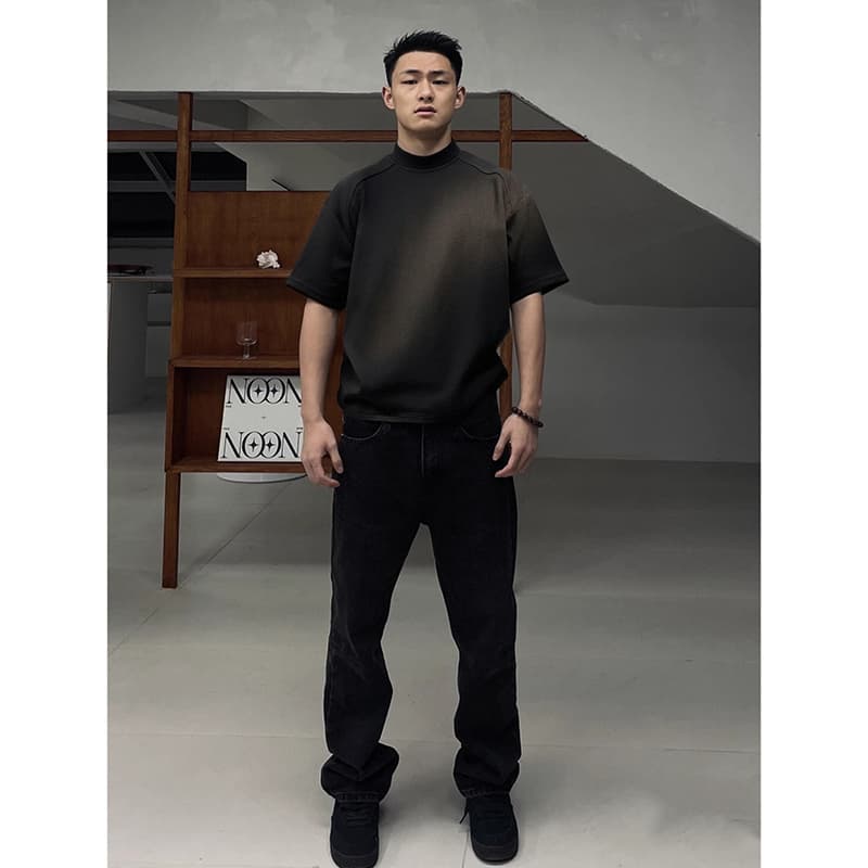 ハイネック半袖オーバーサイズタートルネックシャツ メンズ  M〜5XL