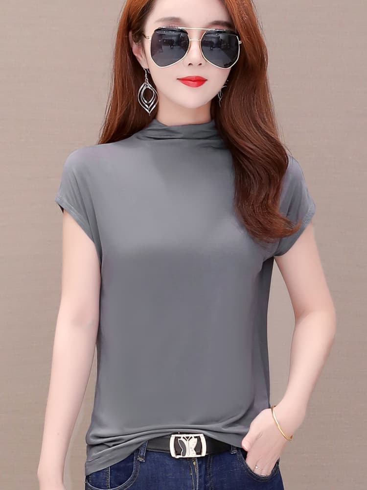 【骨格ストレート向け】半袖タートルネック レディース｜美シルエットカットソー　ぽっちゃり対応　大きいサイズ　M~5XL