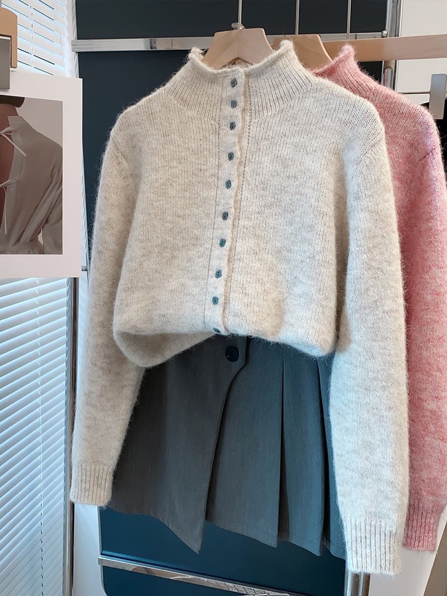タートルネック レディース 長袖 モヘア混 前開きカーディガン｜ふわもこ暖かい春秋冬ニット S〜XL