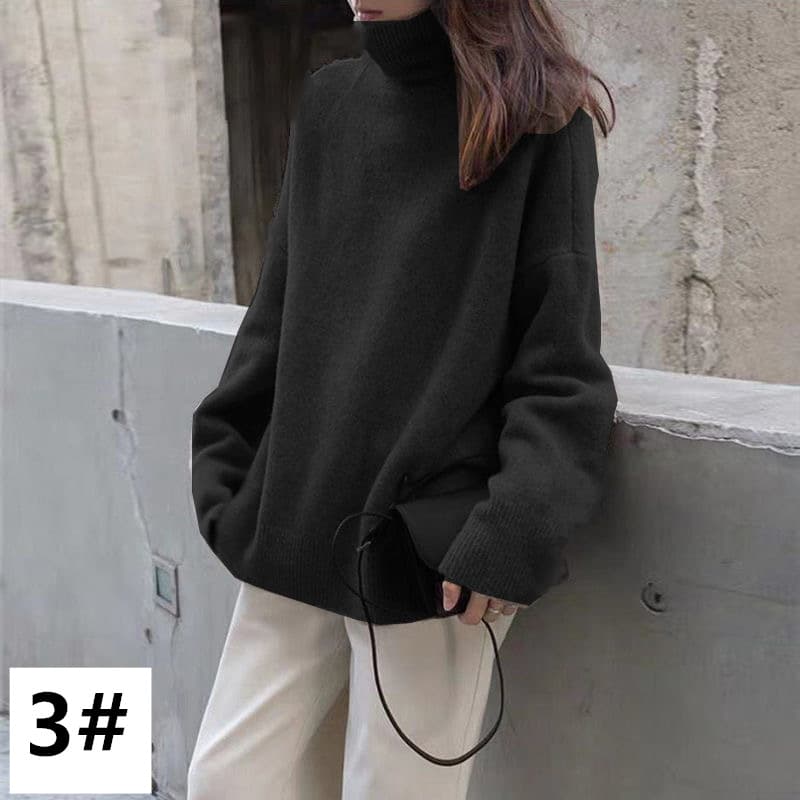 ゆったりシルエットニットタートルネックシャツ