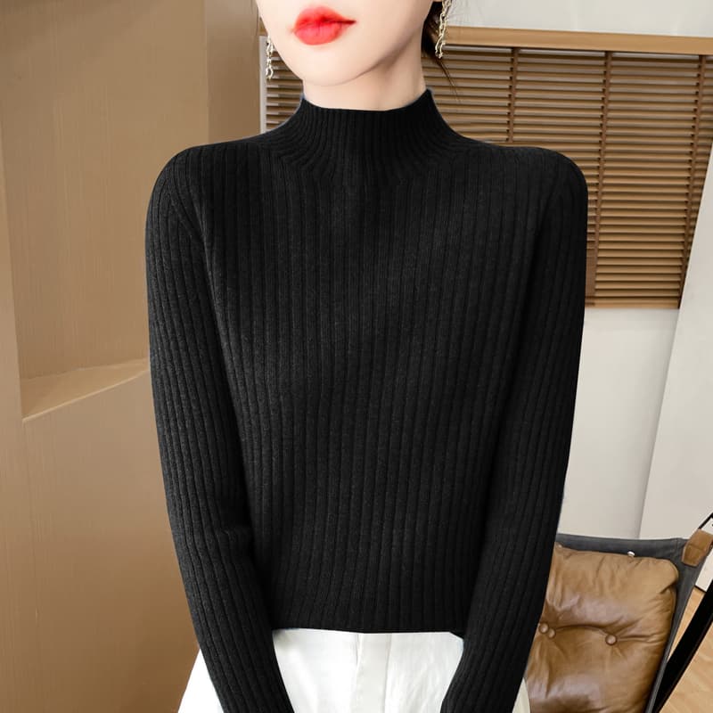 タートルネック レディース 長袖 上質リブ編みニット｜細見え・春秋冬定番（全11色）S 〜 XXL