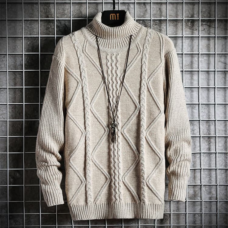 【メンズ タートルネック セーター】厚手ケーブル編みニット｜防寒×上品デザインの冬物トップス M〜3XL