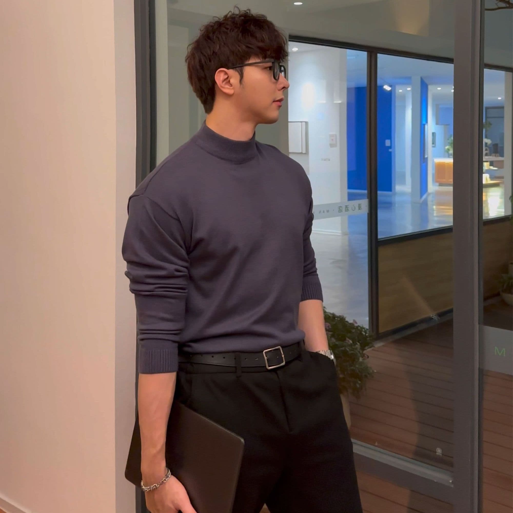 タートルネック メンズ 長袖 大きいサイズ対応｜洗練モックネック・体型カバーシャツ（M〜4XL）　ぽっちゃり