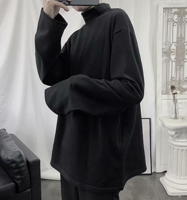 タートルネック メンズ無地長袖シャツ カジュアルインナー　M〜3XL