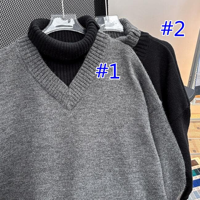 配色切替タートルネック重ね着風セーター　メンズ　M〜2XL