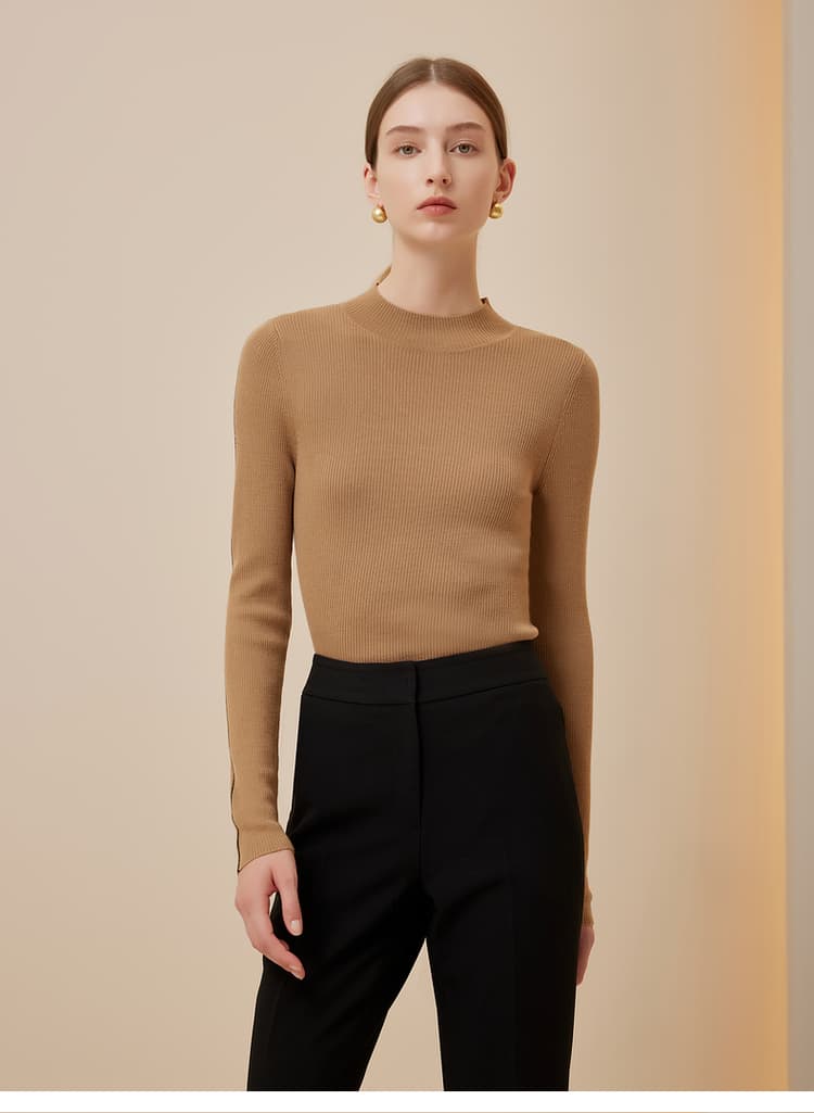 タートルネック すっきりシルエット リブカットソー　S〜XL