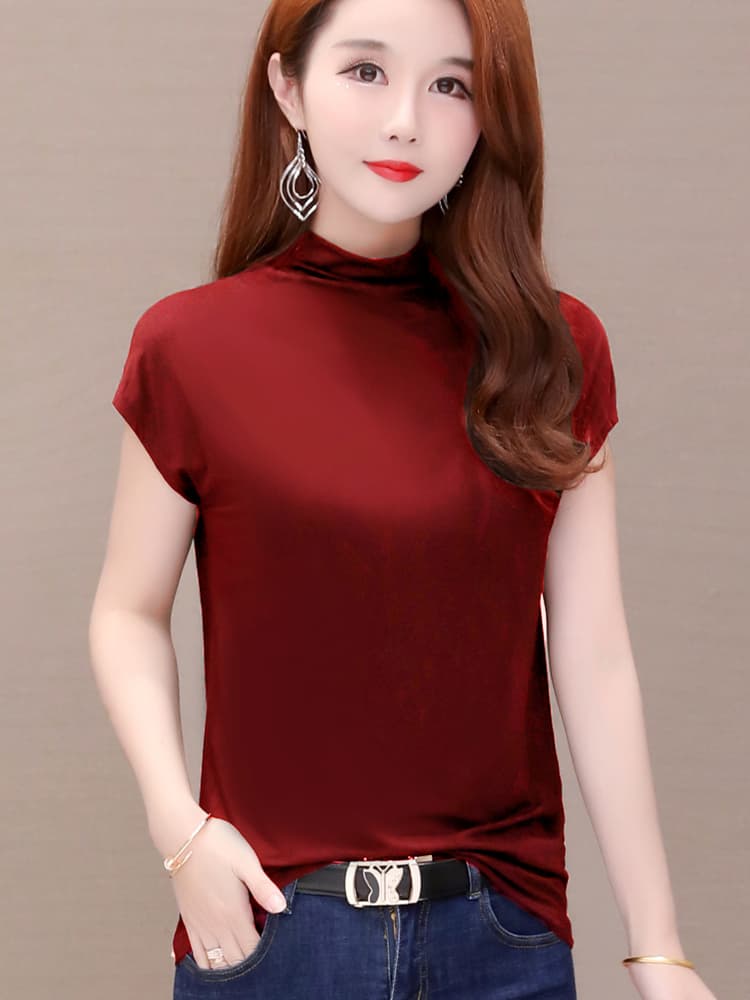 【骨格ストレート向け】半袖タートルネック レディース｜美シルエットカットソー　ぽっちゃり対応　大きいサイズ　M~5XL