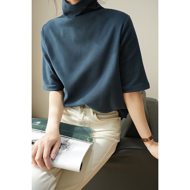 タートルネック　レディース 　半袖　シンプルプルオーバーシャツ　L XL