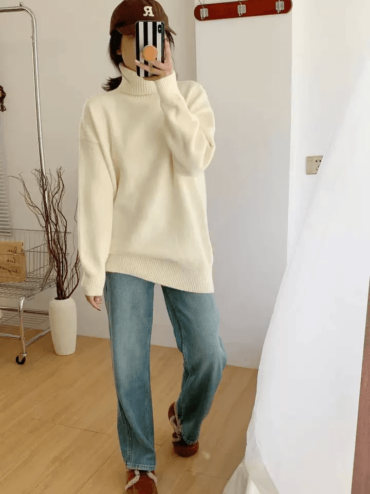 ゆったりオーバーサイズタートルネックニット　レディース　長袖　M〜4XL