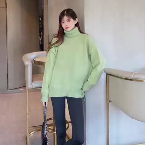 ゆったりオーバーサイズタートルネックニット　レディース　長袖　M〜4XL
