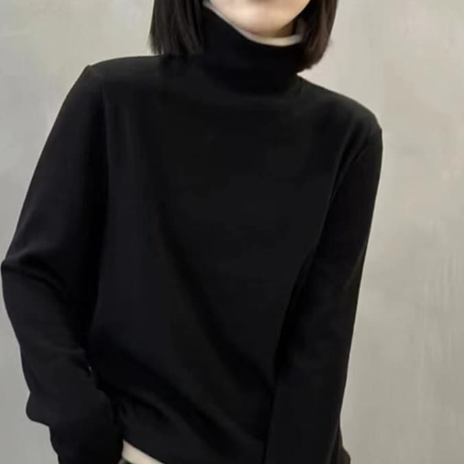 ベーシック長袖タートルネックシャツ　S〜2XL　レディース　定番シリーズ