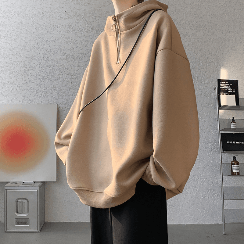 タートルネック　メンズ　長袖　ゆったりハーフジップオーバーサイズパーカー M〜5XL 大きいサイズ　ぽっちゃり対応