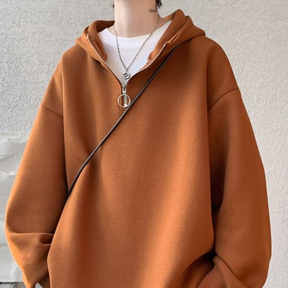 タートルネック　メンズ　長袖　ゆったりハーフジップオーバーサイズパーカー M〜5XL 大きいサイズ　ぽっちゃり対応