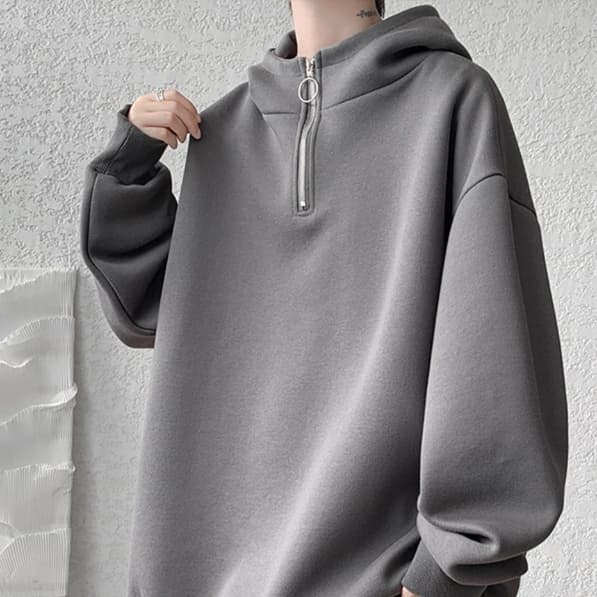 タートルネック　メンズ　長袖　ゆったりハーフジップオーバーサイズパーカー M〜5XL 大きいサイズ　ぽっちゃり対応