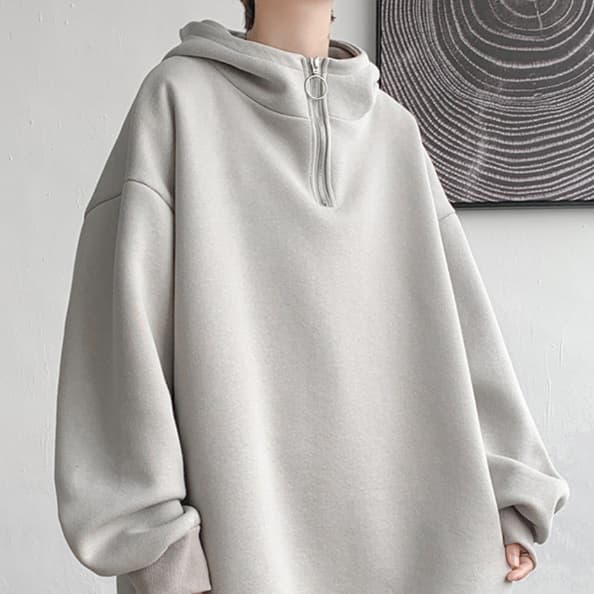 タートルネック　メンズ　長袖　ゆったりハーフジップオーバーサイズパーカー M〜5XL 大きいサイズ　ぽっちゃり対応