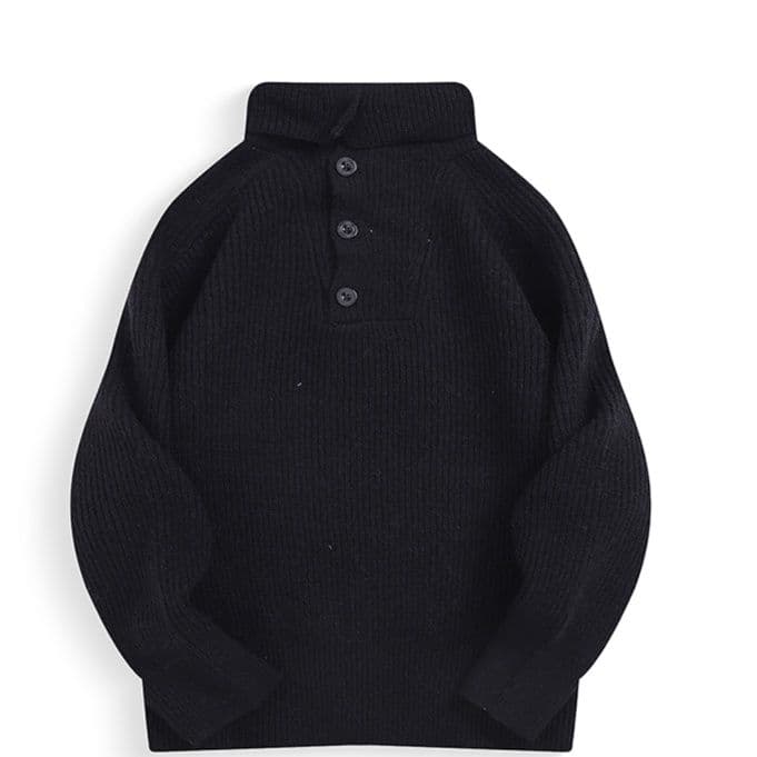 タートルネック メンズ　長袖　リブ編み三つボタン襟立てセーター　M〜2XL