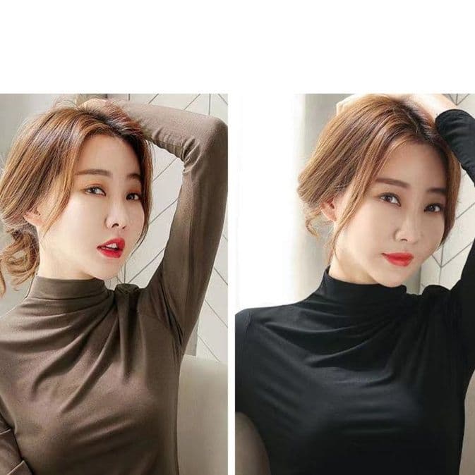タートルネック　レディース　長袖　しなやか素材薄手長袖カットソー S~3XL