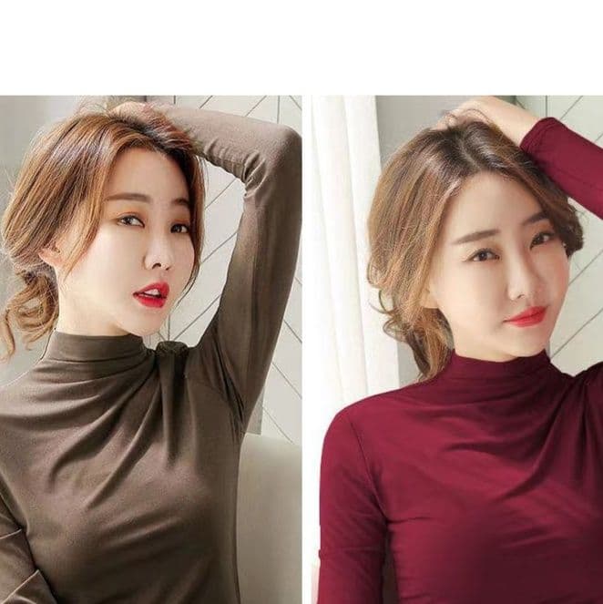 タートルネック　レディース　長袖　しなやか素材薄手長袖カットソー S~3XL