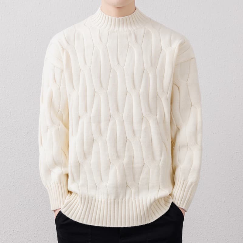 タートルネック　メンズ　長袖　立体編み模様ニット　秋冬　M~3XL