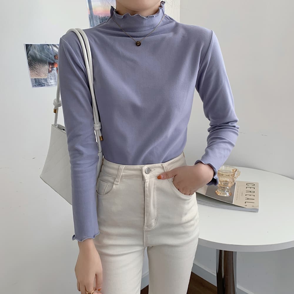 【骨格ストレート】フリル袖タートルネック長袖シャツ春秋インナー