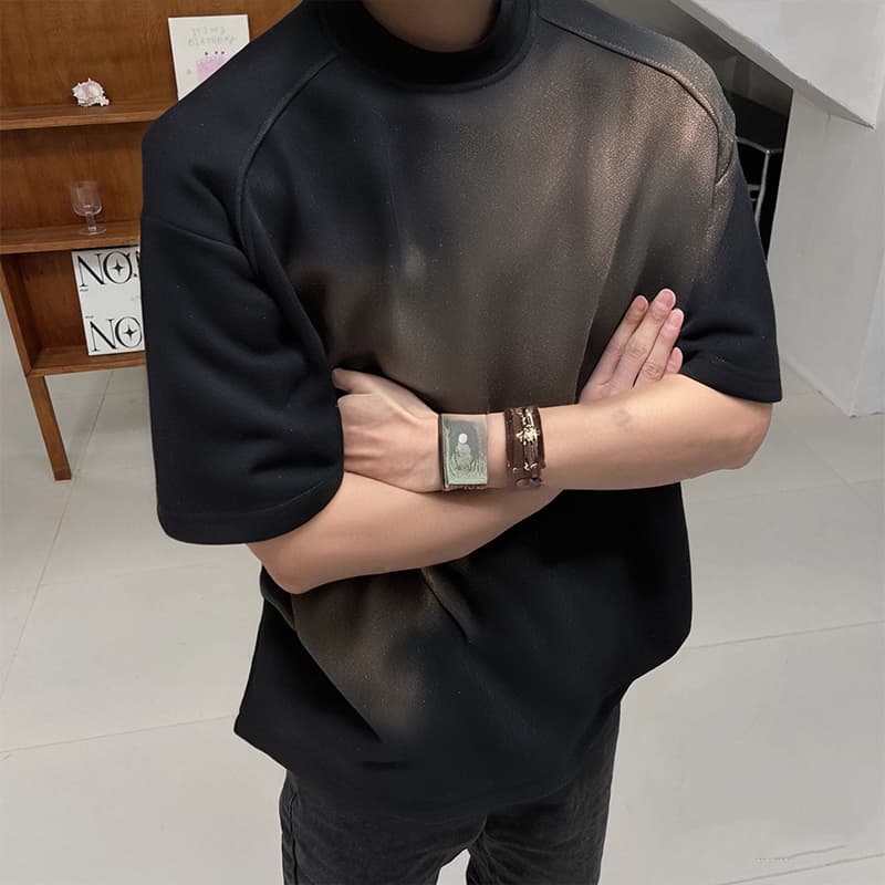 ハイネック半袖オーバーサイズタートルネックシャツ メンズ  M〜5XL