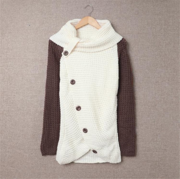 配色切替ボタンデザインタートルネックセーター レディース　S〜2XL