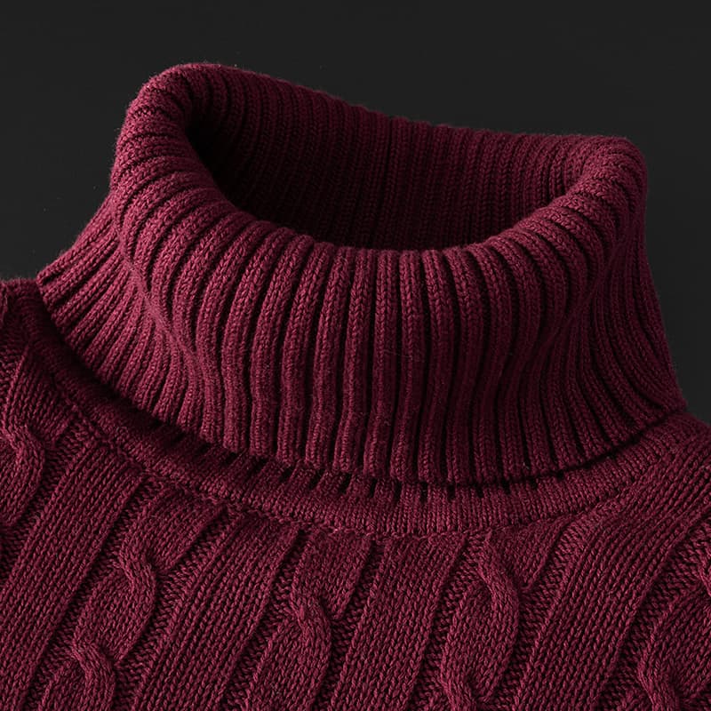 立体ケーブル編み上質タートルネックセーター　M〜3XL　メンズ　長袖