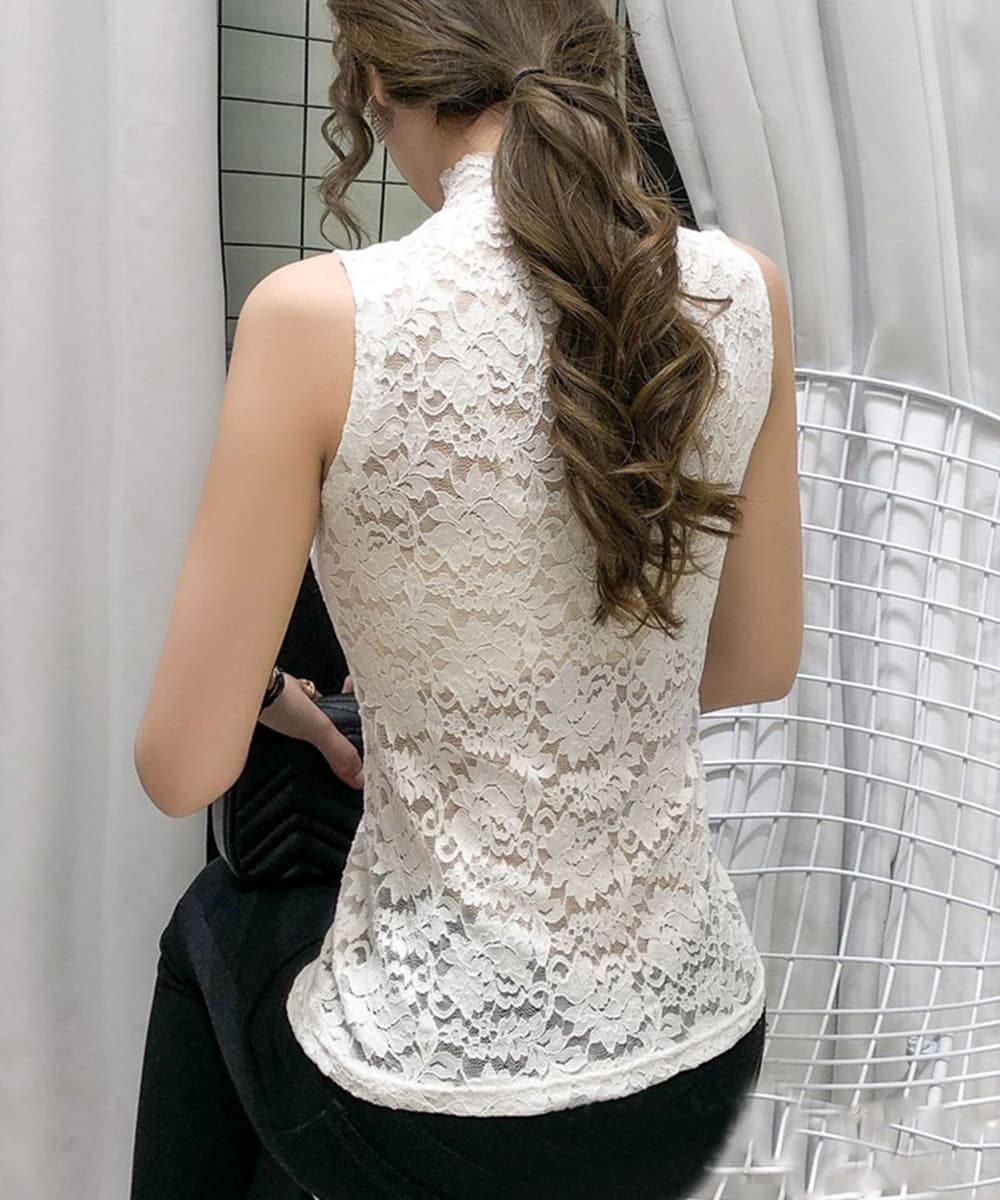 花柄レース タートルネック インナー 透け感 重ね着 タートルネック　レディース　ノースリーブ