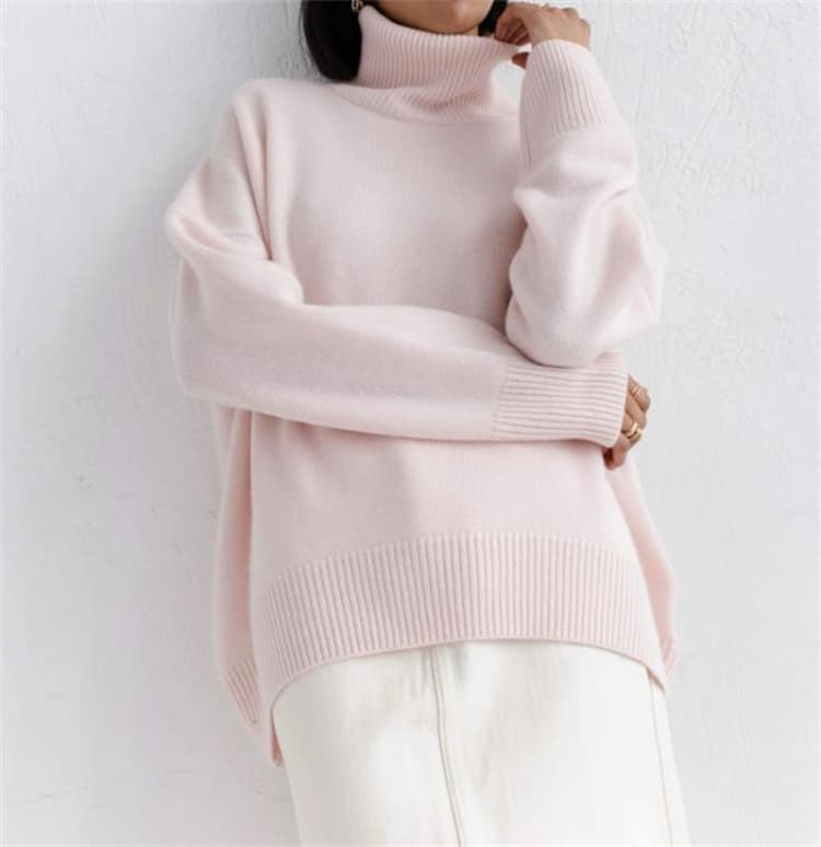 タートルネック　ゆったりシルエット ニットシャツ