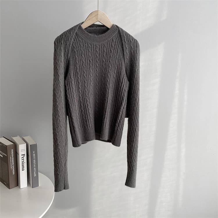 タートルネック　レディース　ノースリーブ　カーディガン　レトロ風 肩開き  ニットシャツ セット