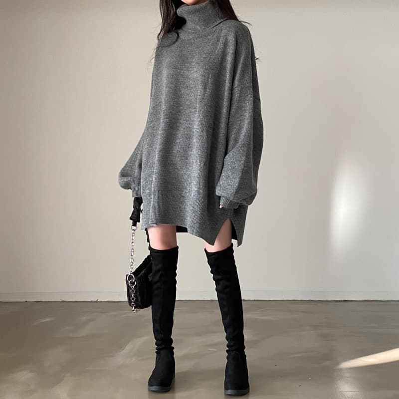ゆったりオーバーサイズタートルネックニットセーター