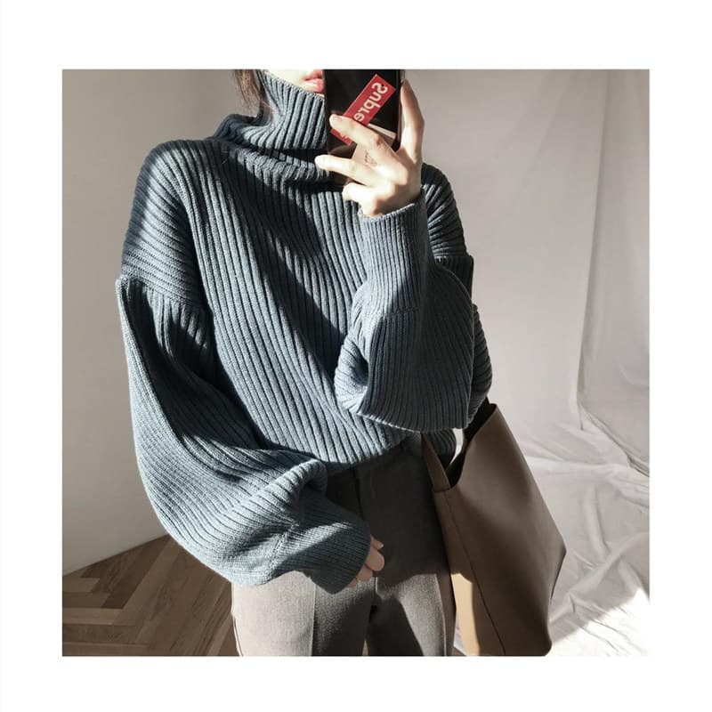 立体リブ編みゆったりシルエットタートルネックニット　レディース