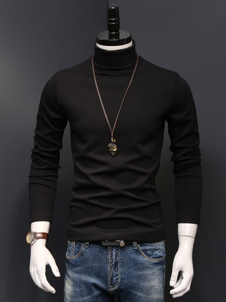 無地シンプル長袖タートルネックシャツ　大きいサイズ　ぽっちゃり対応　　S~4XL