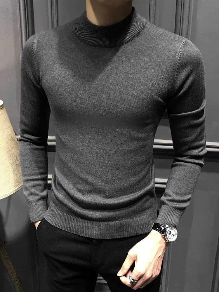 上質ニット素材のスリムフィットタートルネックシャツ　メンズ　大きいサイズ　M~4XL