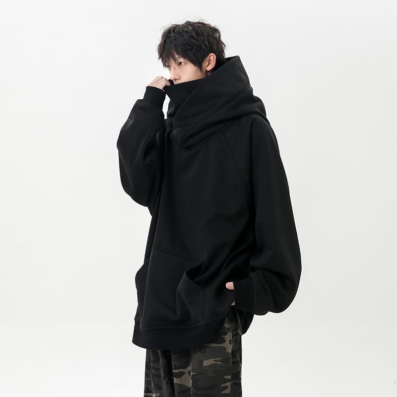 ボリュームネック裏起毛ゆったりパーカー　メンズ　S~3XL