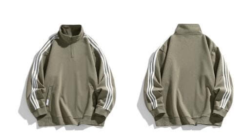 袖ライン入りハーフジップタートルネックトレーナー　メンズ　M〜3XL