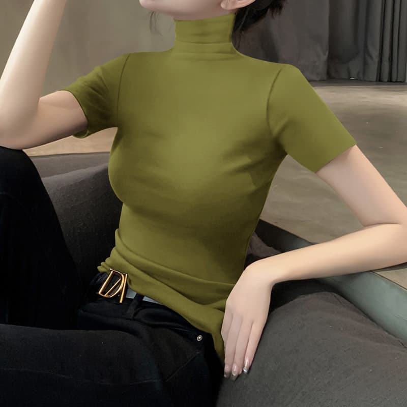細見えシルエットの半袖ハイネック｜一枚でもインナーでも使える万能トップス　S〜2XL