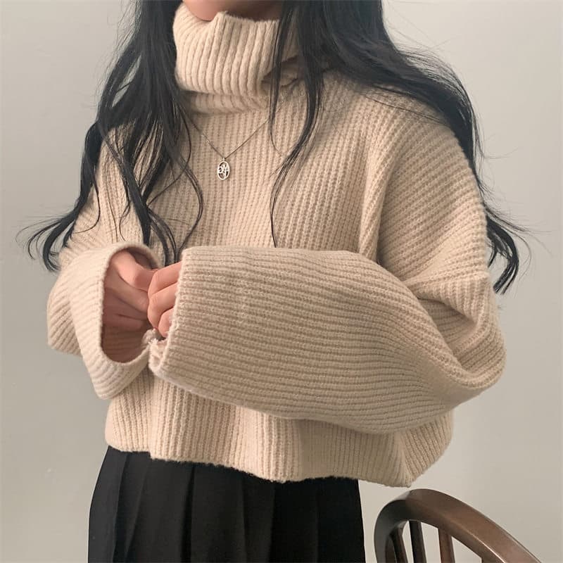ゆったりシルエット畦編みタートルネックセーター