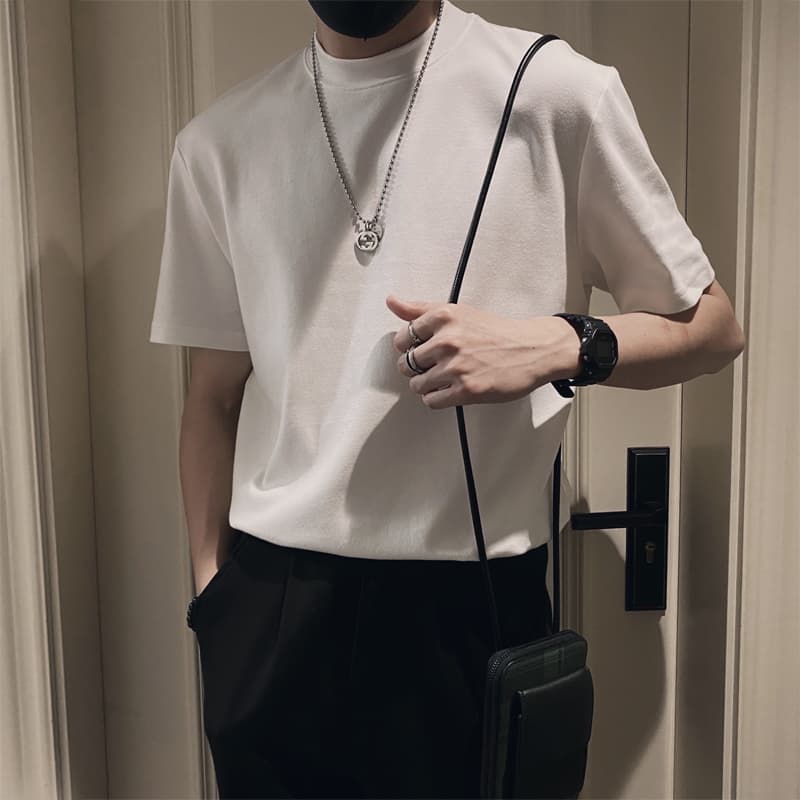 タートルネック 　メンズ　半袖　シンプル無地半袖カットソー M~3XL