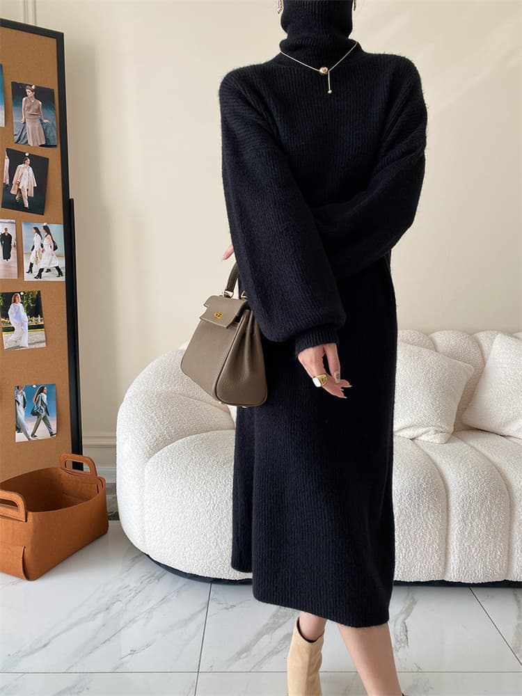 タートルネック　美シルエット  ニットワンピース ハイウエスト　綺麗系　レディース