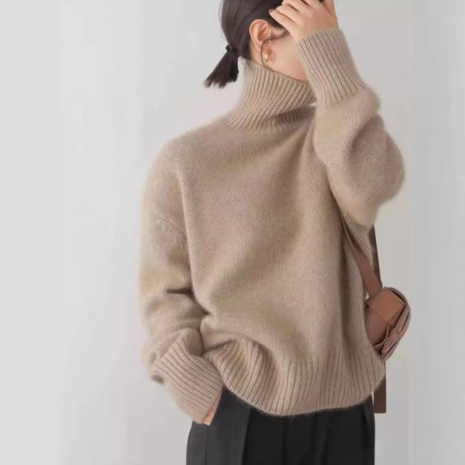 体型カバーゆったりニットタートルネックシャツ レディース　M XL