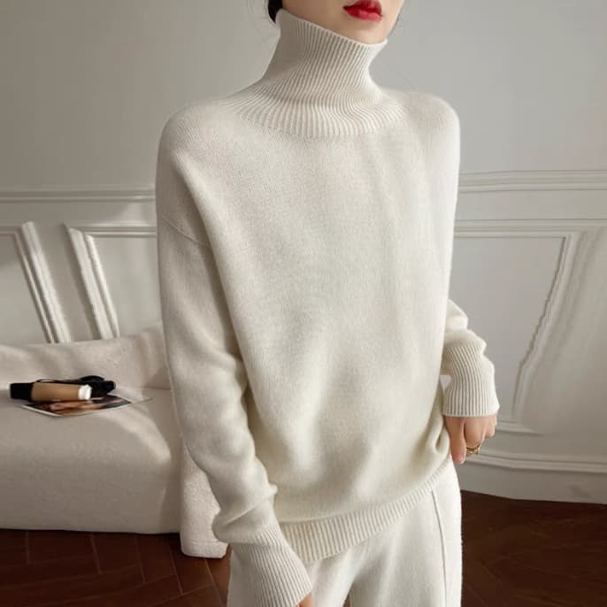 体型カバーゆったりニットタートルネックシャツ レディース　M XL