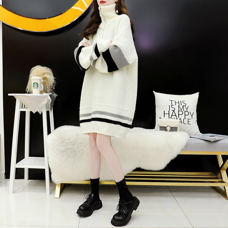 タートルネック　レディース　長袖　 ゆったりニット ワンピース