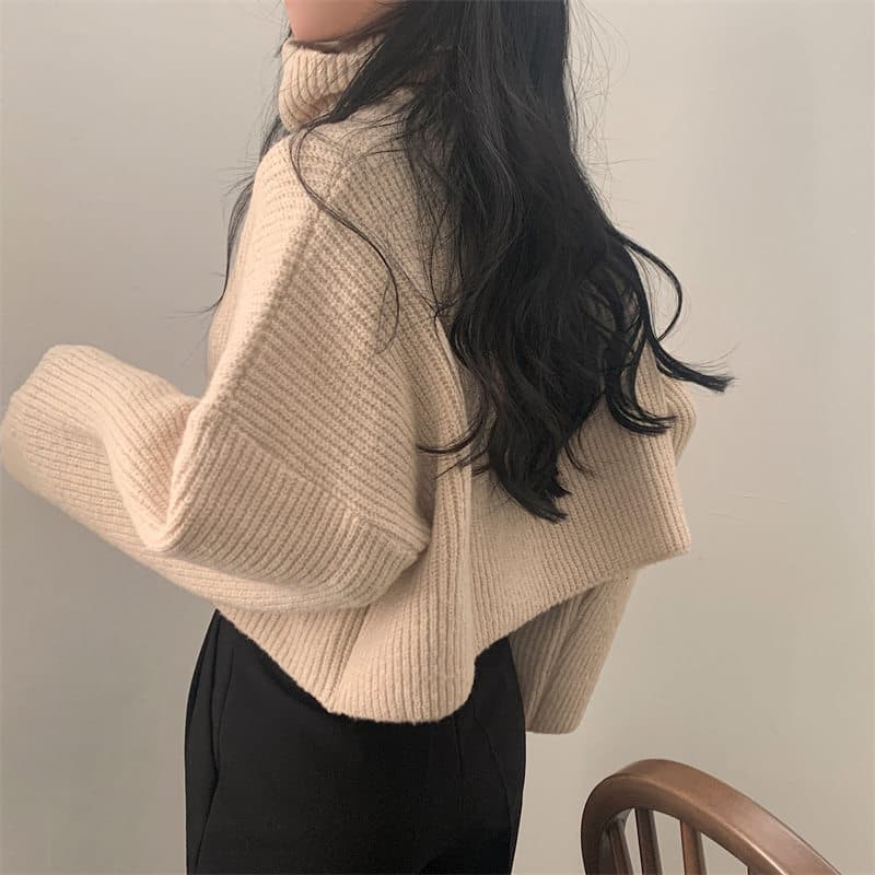ゆったりシルエット畦編みタートルネックセーター