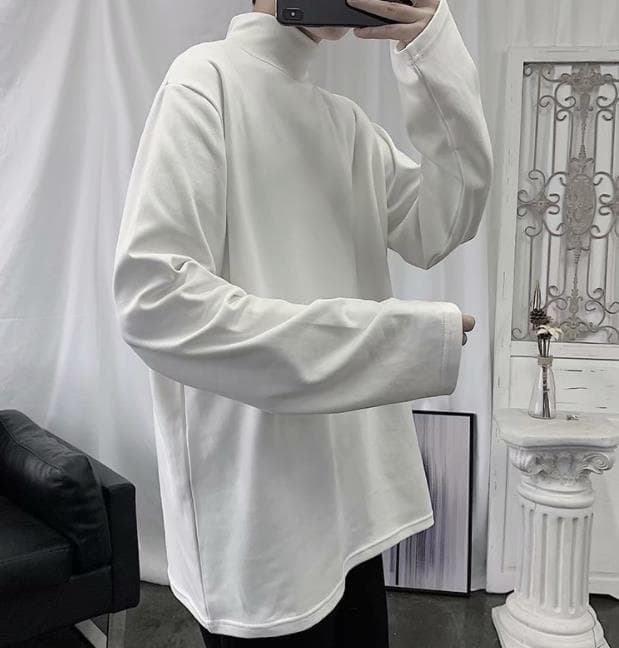 タートルネック メンズ無地長袖シャツ カジュアルインナー　M〜3XL