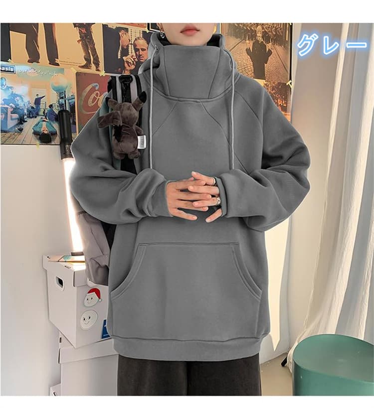 【メンズ ジャケット】秋冬人気 タートルネック風 厚手パーカー｜裏起毛タイプあり・頭巾付き防寒極暖アウター neckty＋