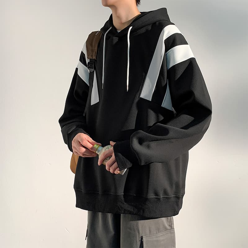 タートルネック　メンズ　長袖　肩切替デザイン特大パーカー M~3XL