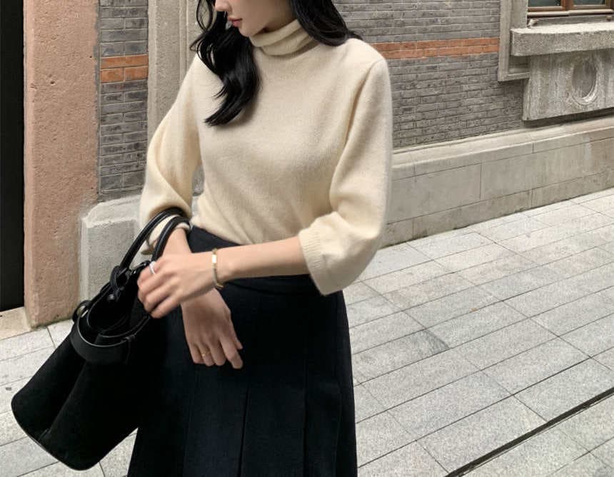 【骨格ストレート・オフィスカジュアル】タートルネック ニット レディース｜柔らか七分袖セーター